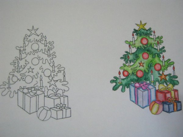 Пошаговое рисование елки для детей