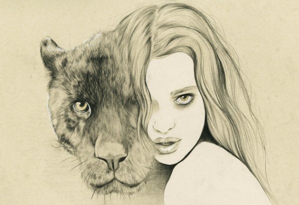 Рисунки девушек животных