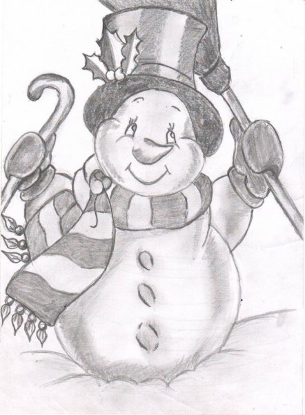 Снеговик рисунок карандашом