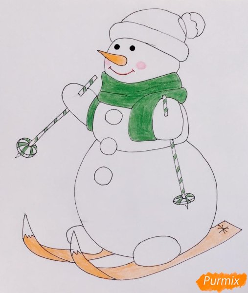 Снеговик карандашом для срисовки