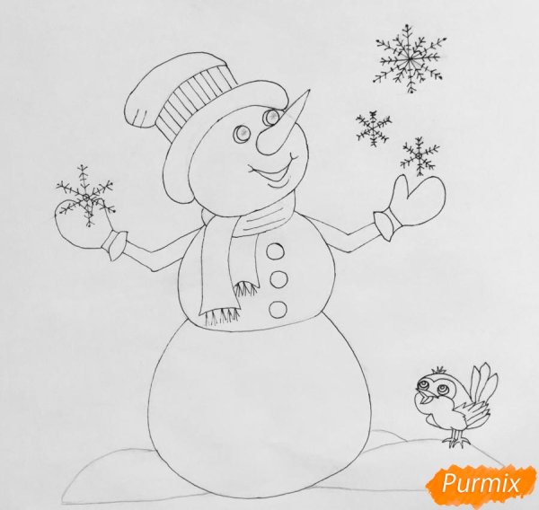 Рисунок снеговика для срисовки