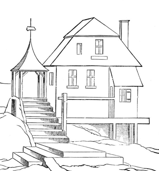 Двухэтажный дом карандашом