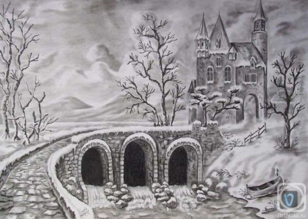 Зимний рисунок карандашом