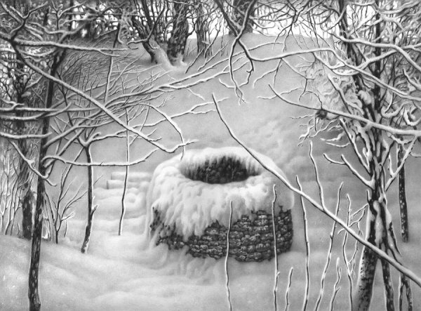 Зимняя картина карандашом