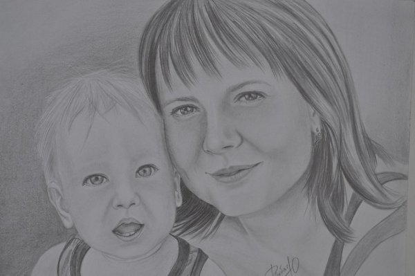 Мать и дитя рисунок карандашом