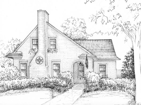 Дом красивый картина карандашом