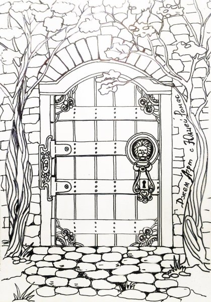 Зарисовка двери карандашом