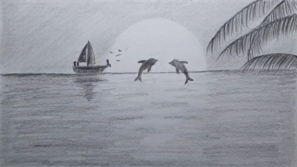 Нарисовать море карандашом