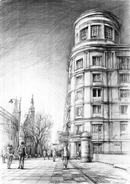 Архитектурный пейзаж карандашом