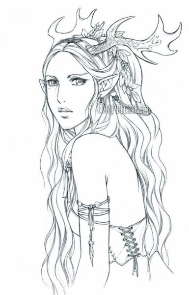 Девушка Эльф карандашом