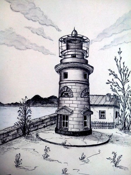 Пейзаж с маяком эскиз