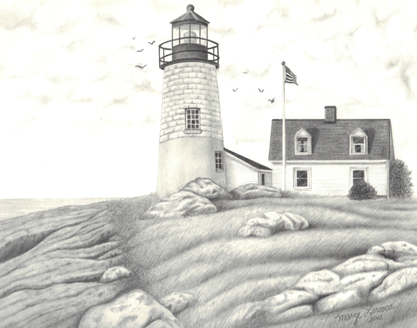 Маяк цветными карандашами