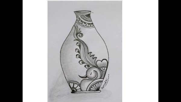Ваза с цветами рисунок карандашом