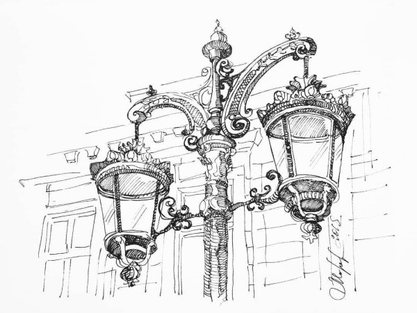 Уличный фонарь карандашом