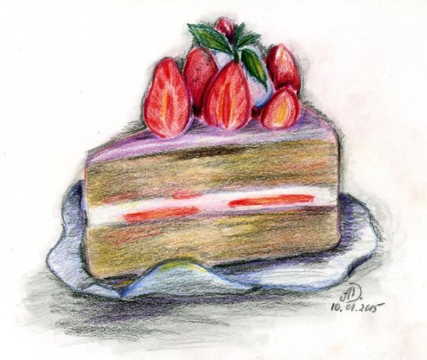 Рисование цветными карандашами торт