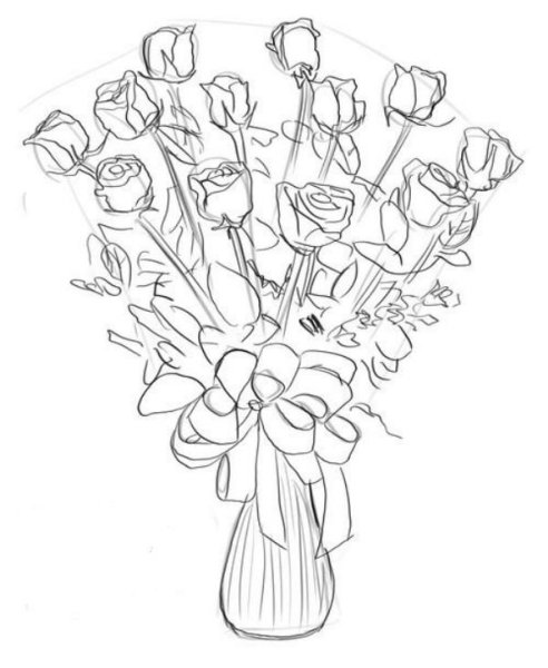 Букет роз рисунок для срисовки