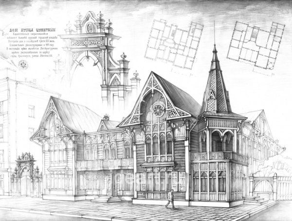 Рисунок здания карандашом