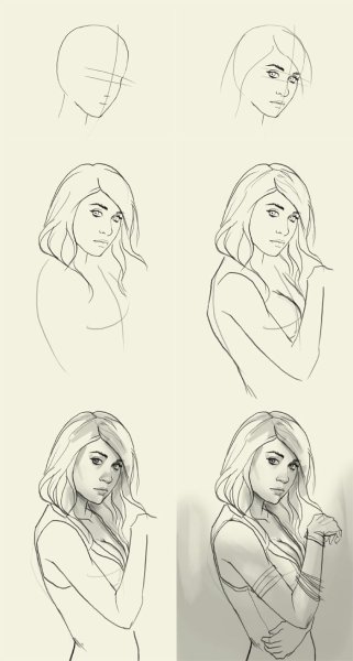 Поэтапный рисунок девушки