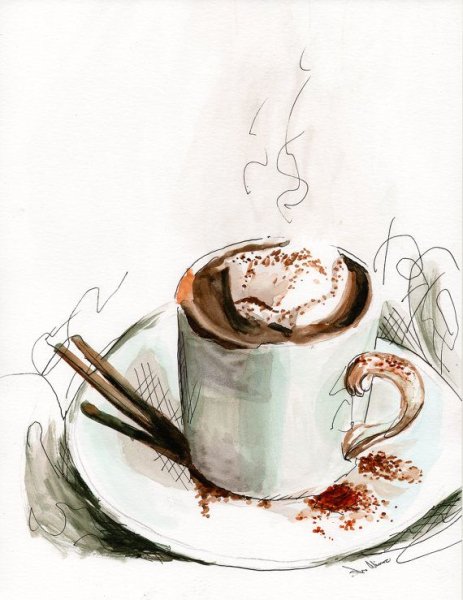 Чашка кофе акварель