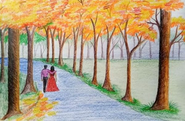 Рисунок осень карандашом