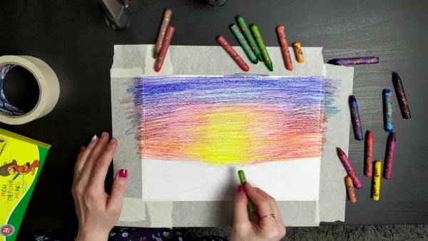 Пейзаж восковыми карандашами