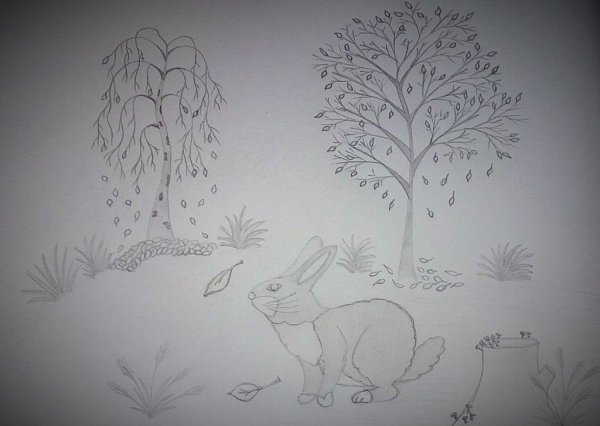 Осенний лес цветными карандашами