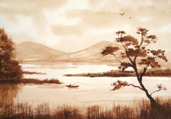 Монохромная живопись пейзаж