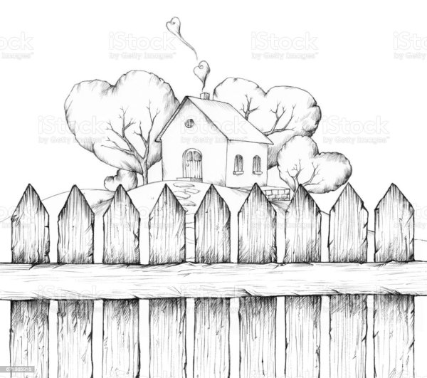 Забор для домика рисование