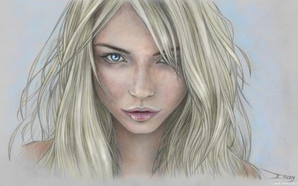 Девушки блондинки цветным карандашом