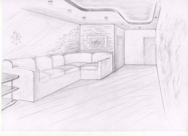 Рисование комнаты карандашом