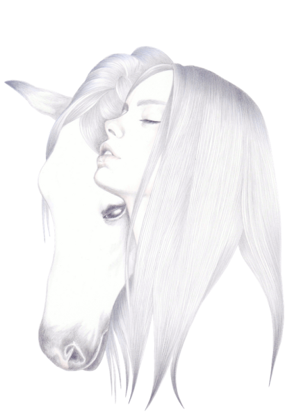 Девушка с лошадью карандашом