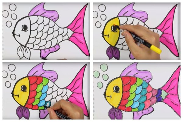 Поэтапное рисование рыбы