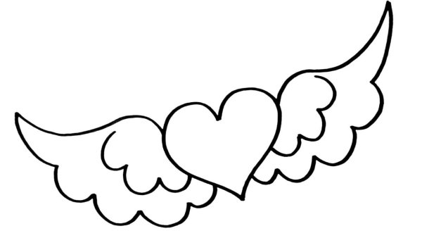 Раскраска сердце с крыльями