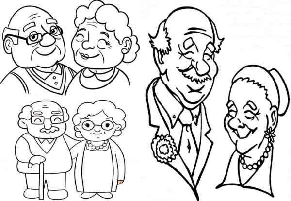 Раскраска бабушка и дедушка