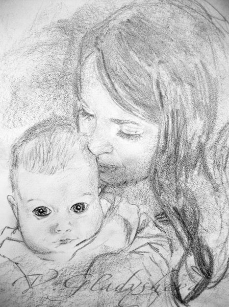 Мама с ребенком карандашом