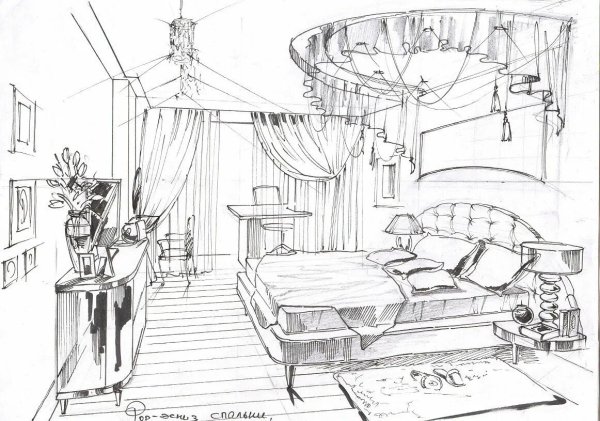 Карандашный эскиз интерьера
