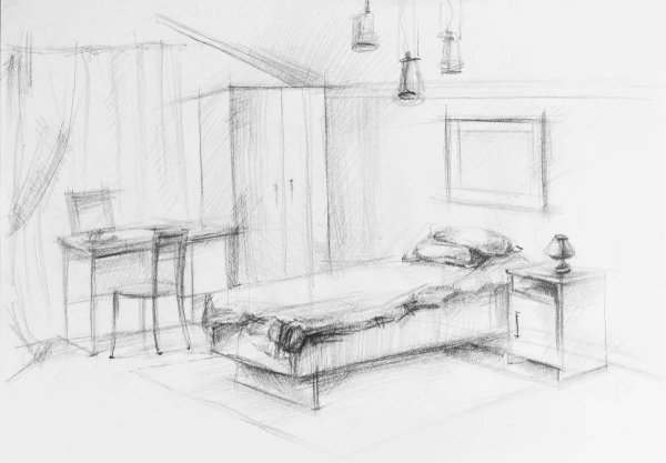 Эскиз детской комнаты карандашом