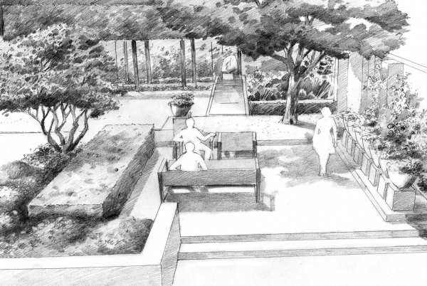 Интерьер сада карандашом