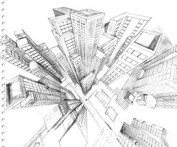 Перспектива города снизу вверх