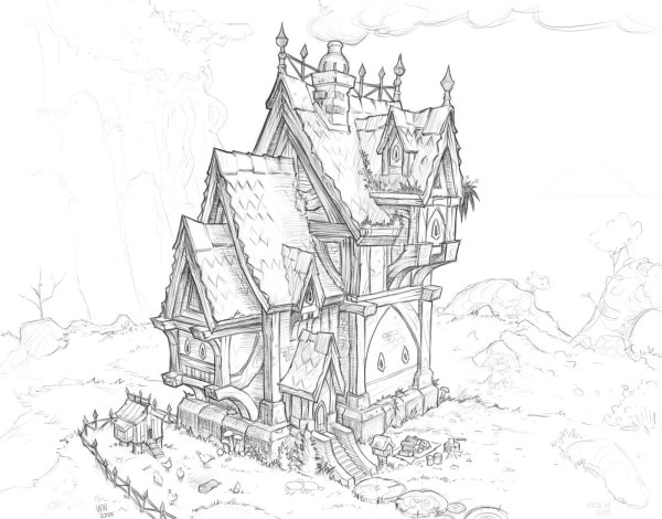 Скетч домики сказочные