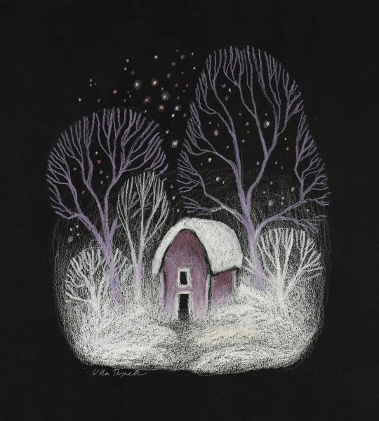 Зимний пейзаж на тонированной бумаге