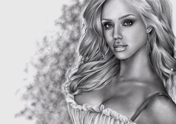 Джессика Альба портрет карандашом
