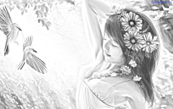 Девушка на природе карандашом