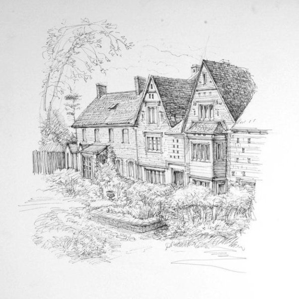 Пейзаж с домом Графика