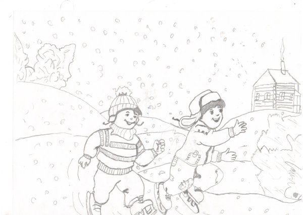 Зимний пейзаж раскраска для детей