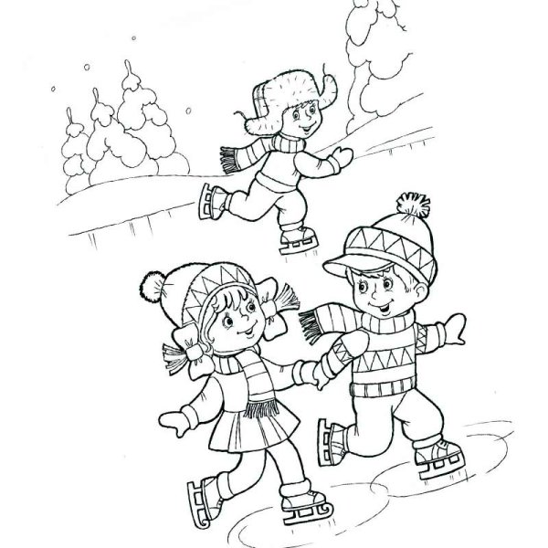 Зимние игры раскраска для детей