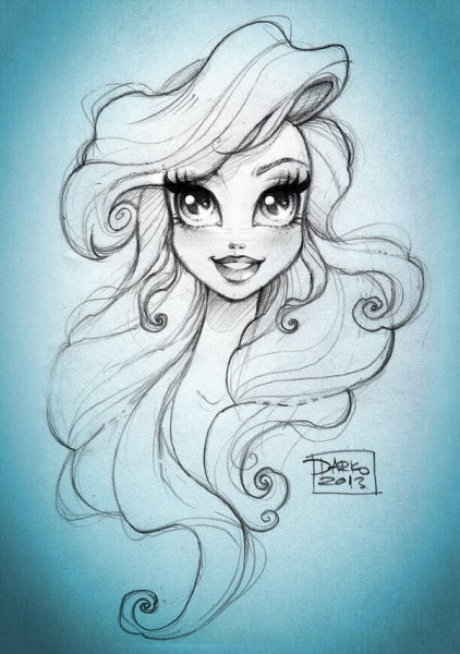 Принцессы Диснея для срисовки Ариэль