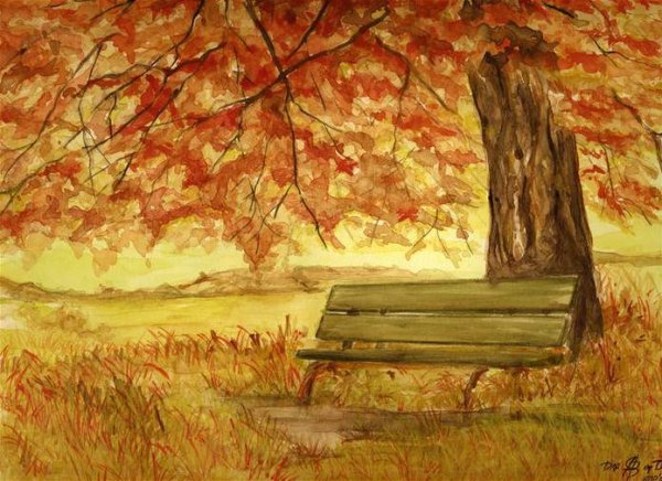 Осенний пейзаж карандашом