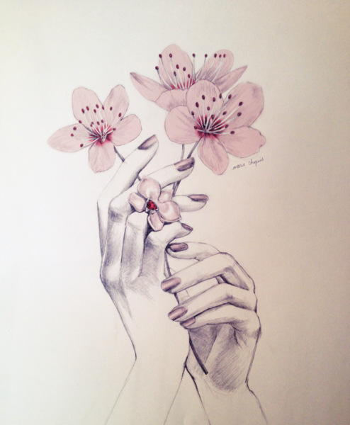 Цветок в руке карандашом