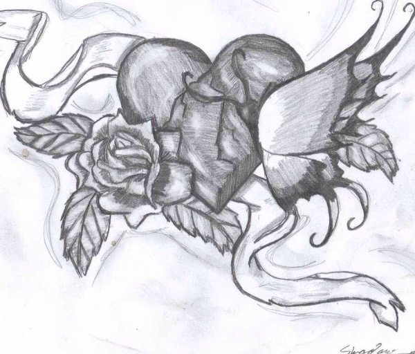 Сердце набросок карандашом